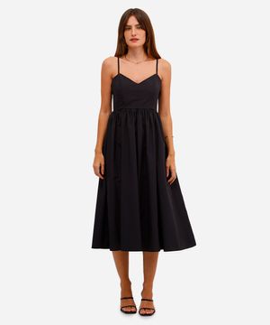 vestido midi feminino alça fina godê preto