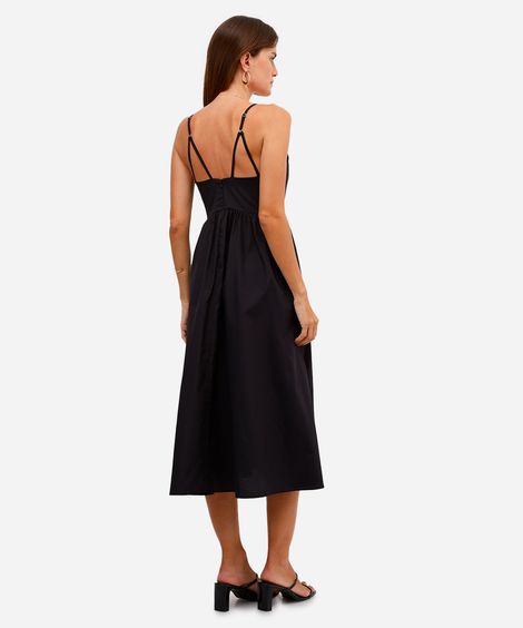vestido midi feminino alça fina godê preto