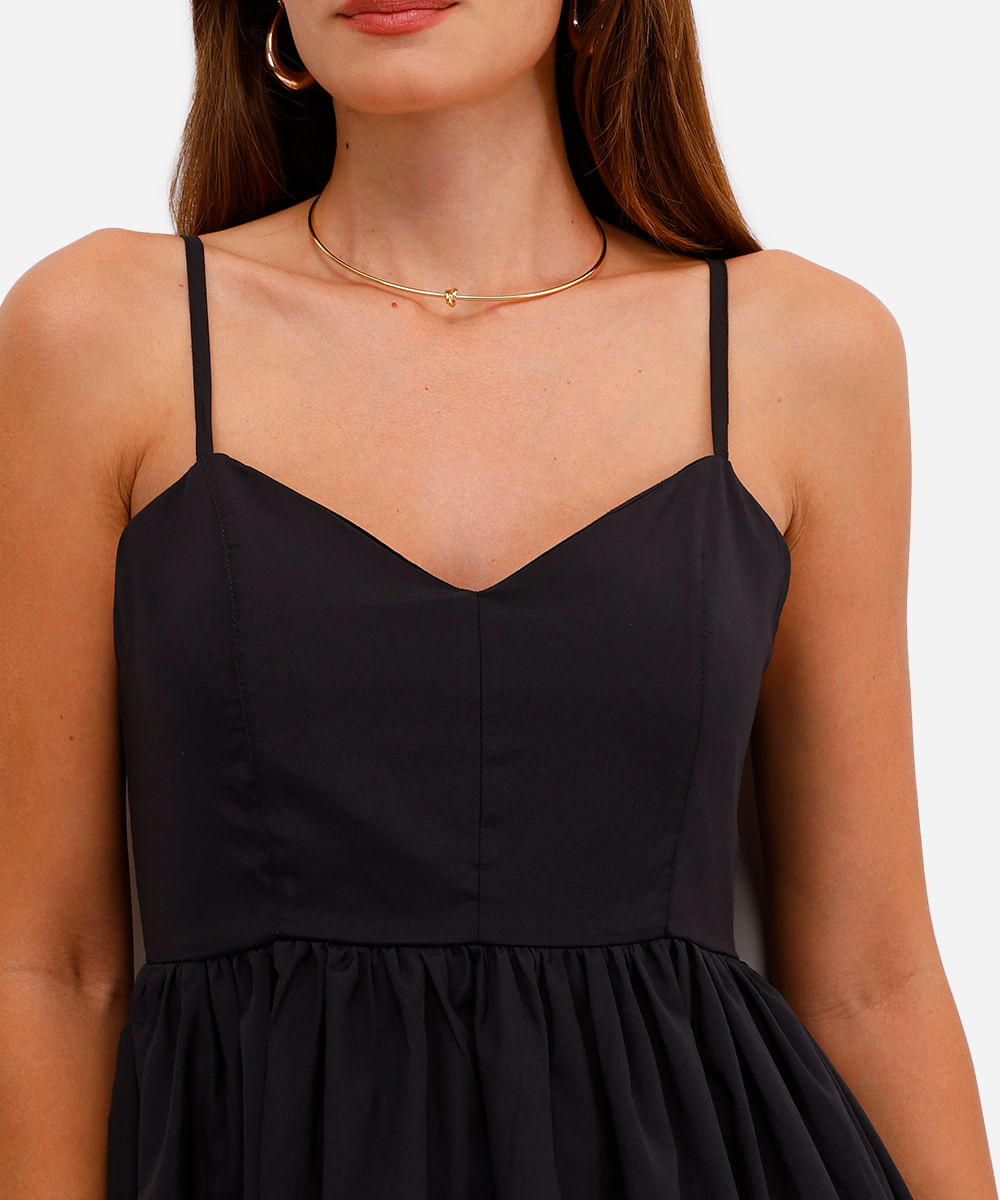 vestido midi feminino alça fina godê preto