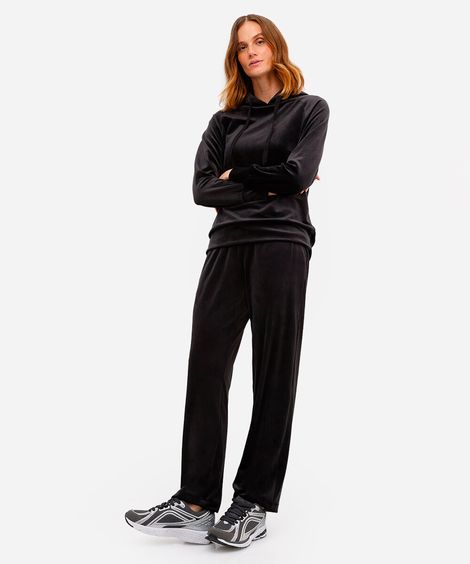 calça de plush reta esportiva preta
