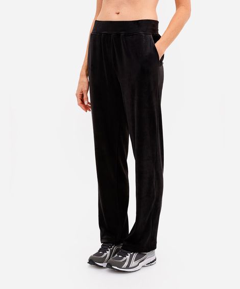 calça de plush reta esportiva preta