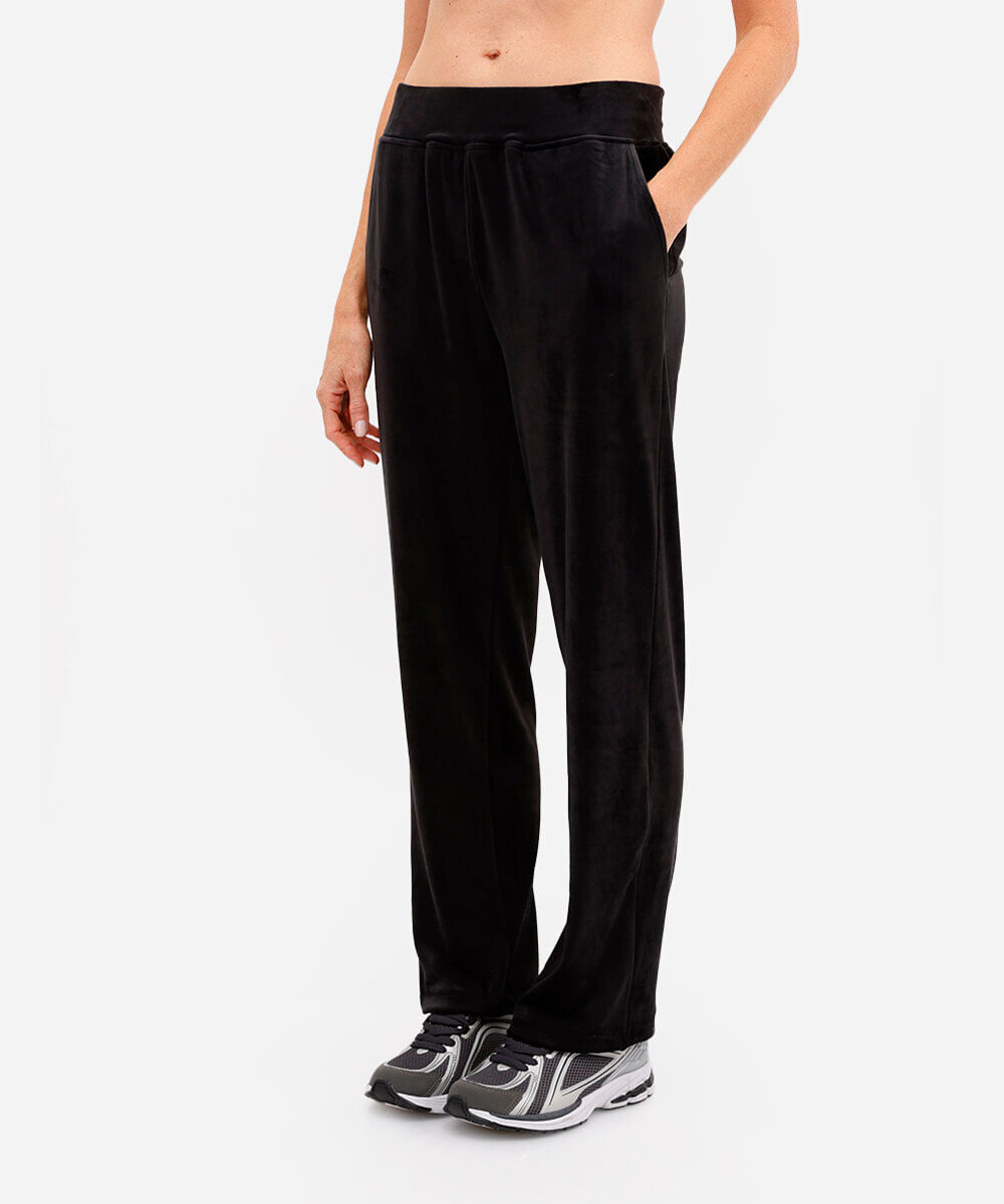 calça de plush reta esportiva preta