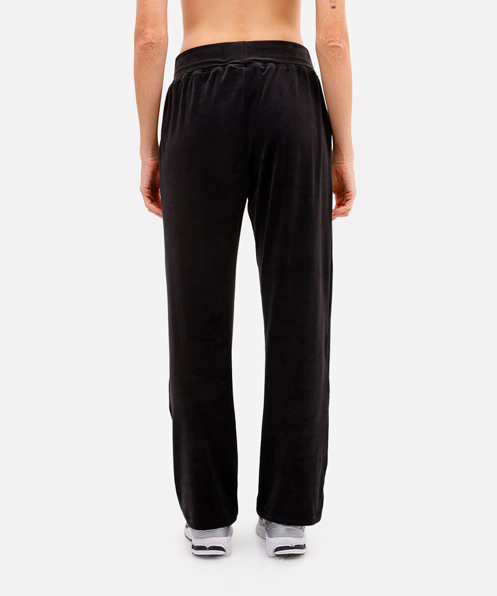 calça de plush reta esportiva preta