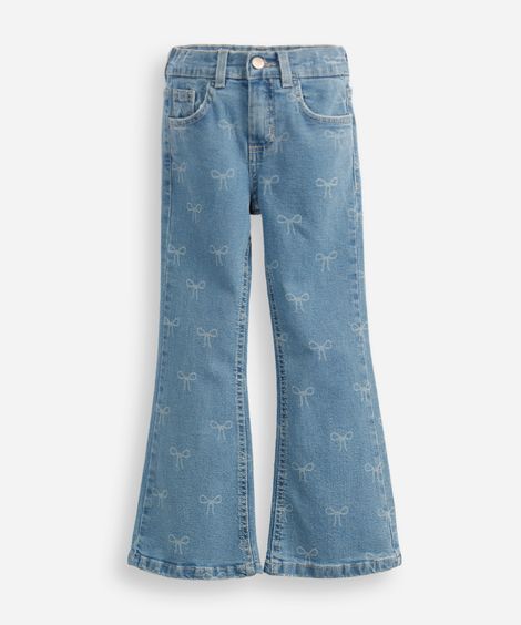 calça flare infantil jeans lacinho azul