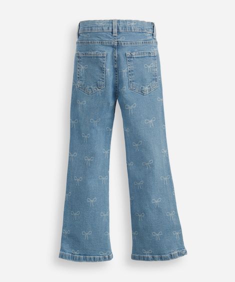 calça flare infantil jeans lacinho azul