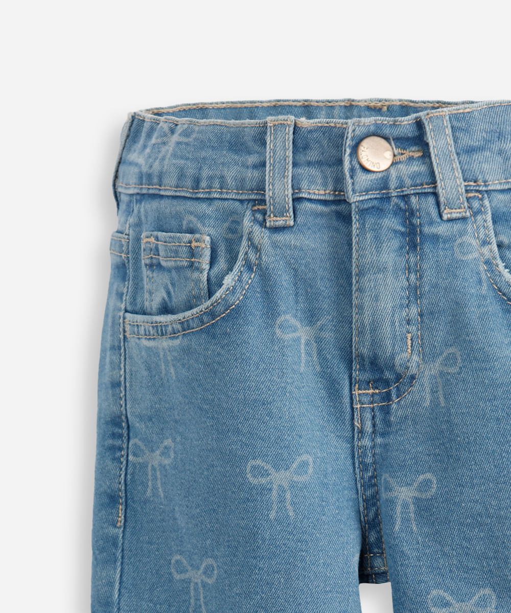 calça flare infantil jeans lacinho azul