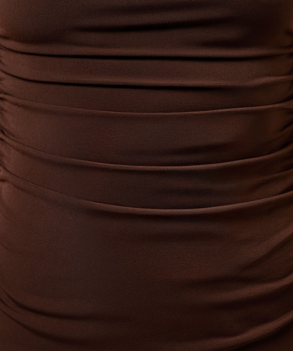 vestido curto feminino franzido mindset marrom
