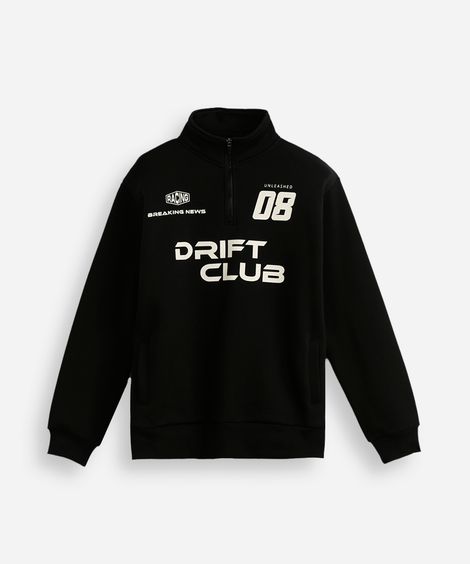 blusão de moletom juvenil gola alta com zíper preto