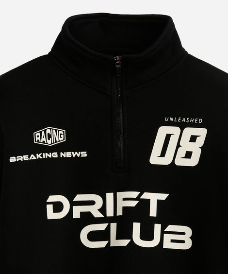 blusão de moletom juvenil gola alta com zíper preto