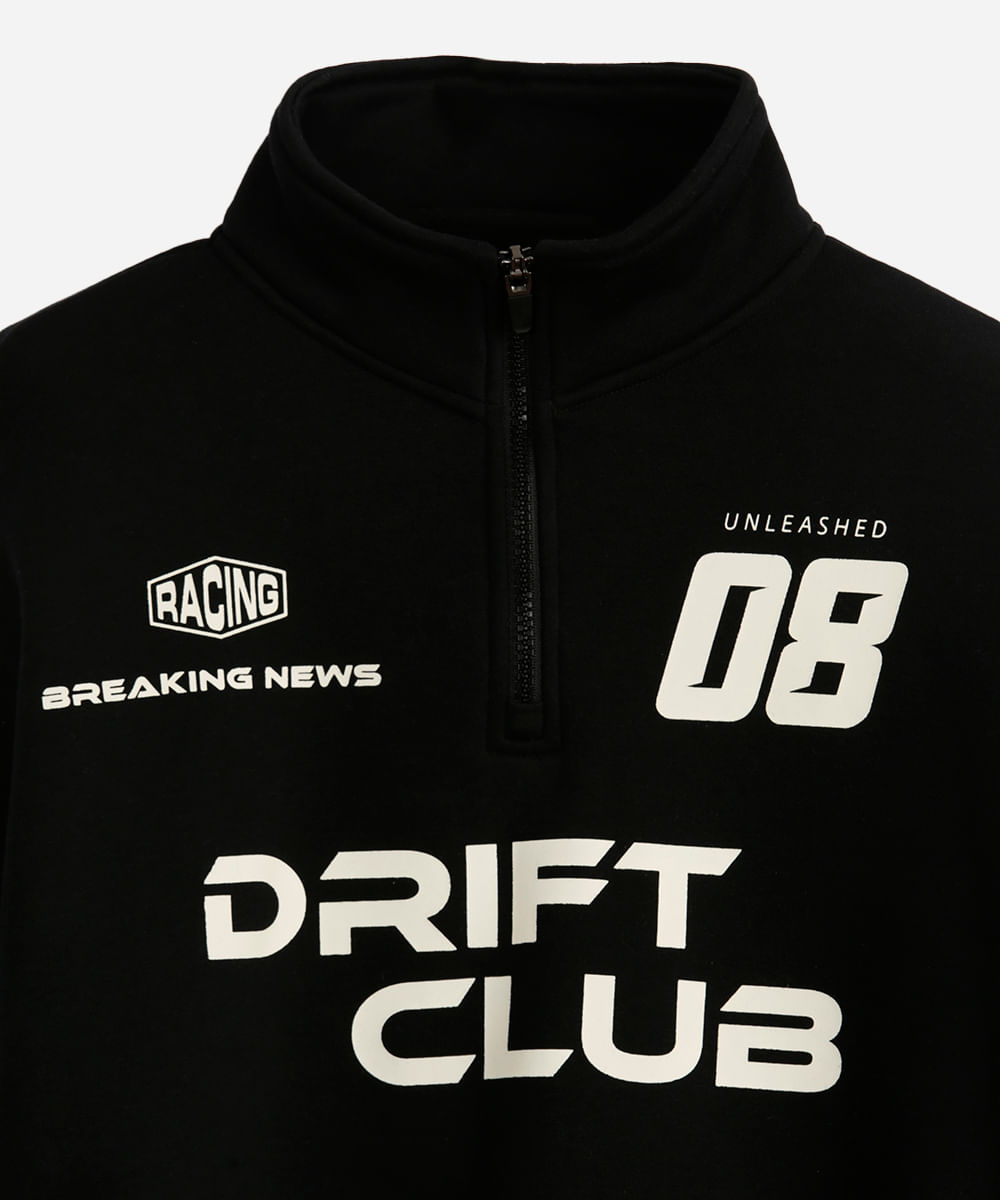 blusão de moletom juvenil gola alta com zíper preto