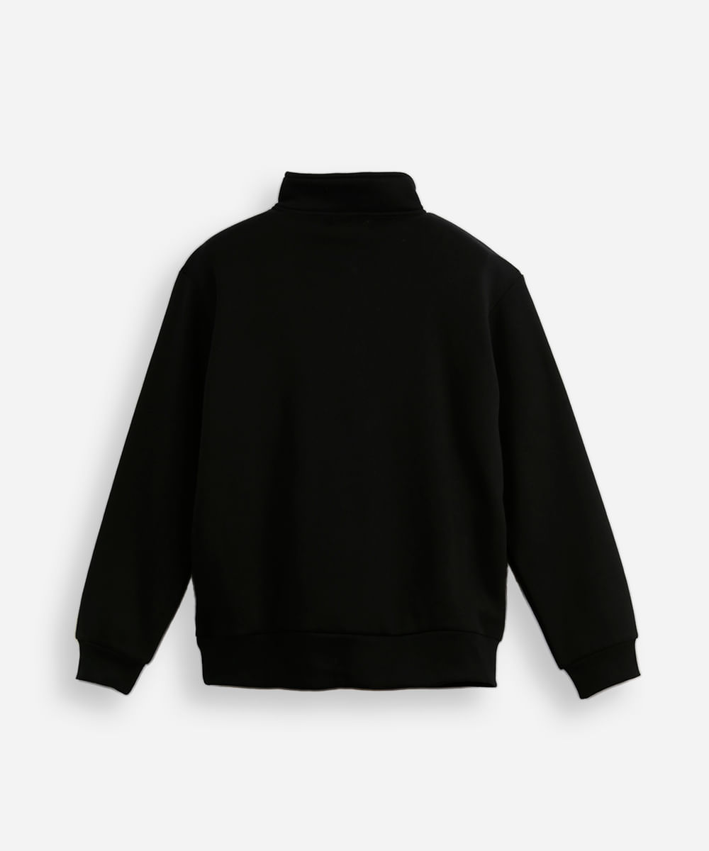 blusão de moletom juvenil gola alta com zíper preto