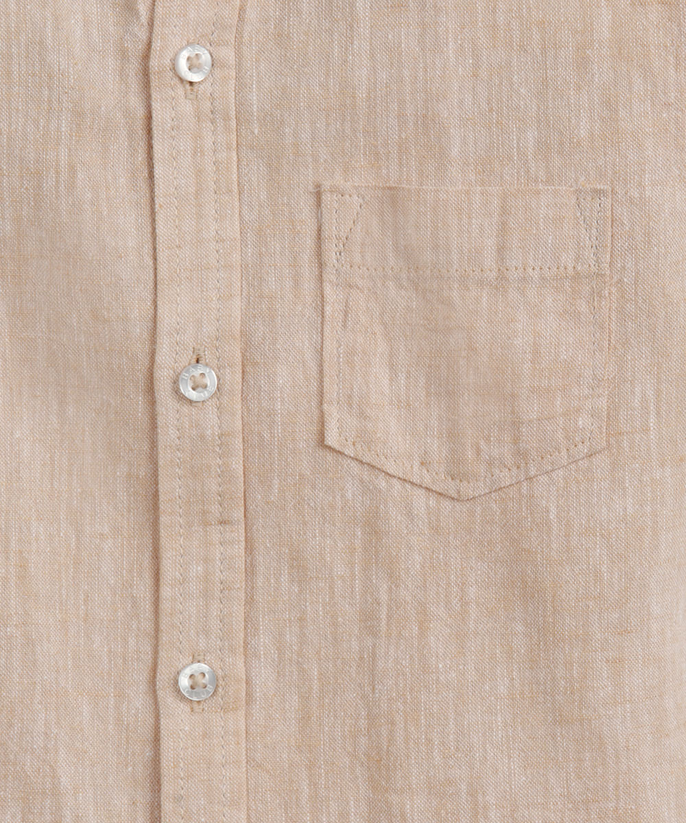 camisa comfort infantil com linho manga curta bege