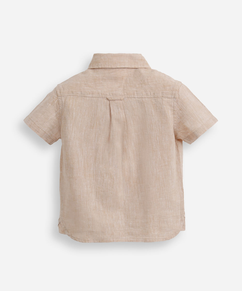 camisa comfort infantil com linho manga curta bege
