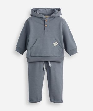conjunto de moletom infantil canelado com capuz - azul