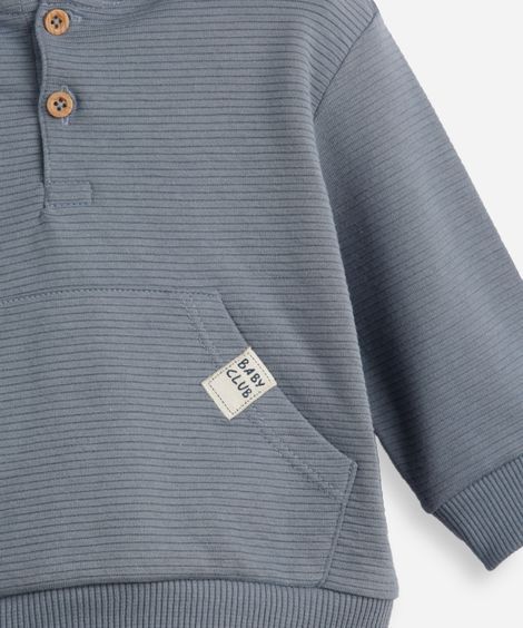 conjunto de moletom infantil canelado com capuz - azul