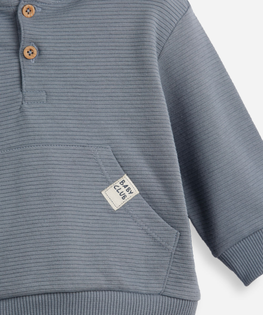 conjunto de moletom infantil canelado com capuz - azul