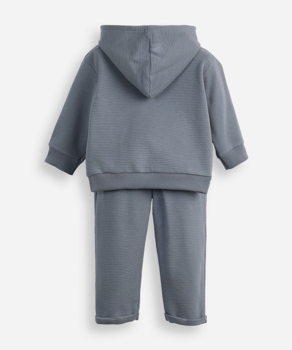 conjunto de moletom infantil canelado com capuz - azul