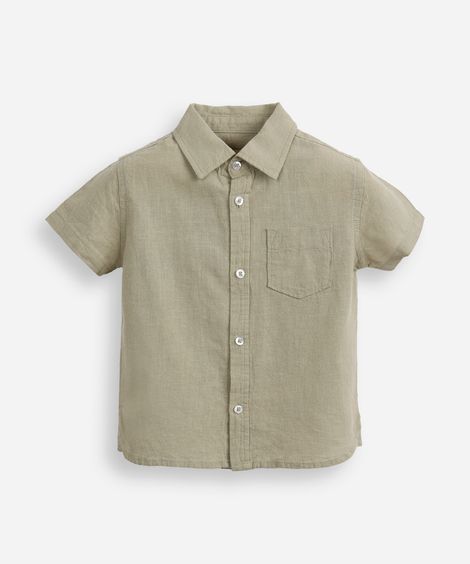 camisa comfort infantil com linho manga curta verde