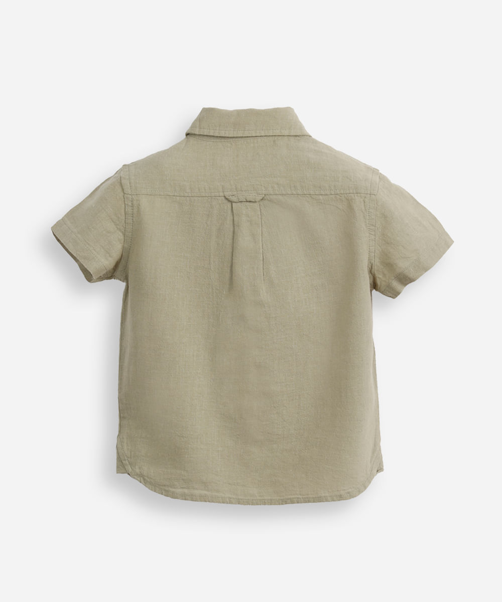 camisa comfort infantil com linho manga curta verde