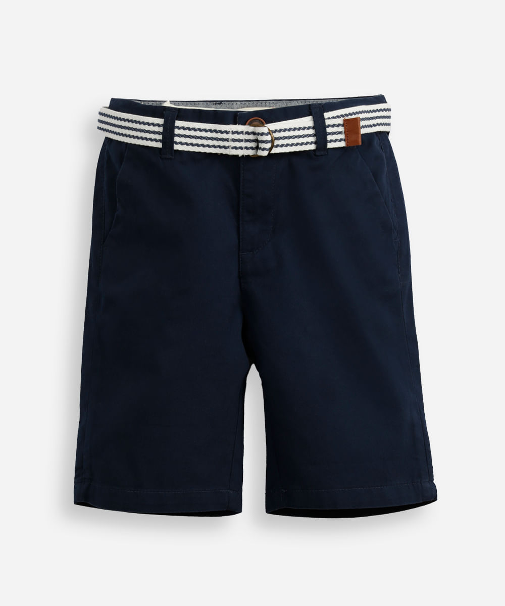 bermuda de sarja infantil com cinto azul
