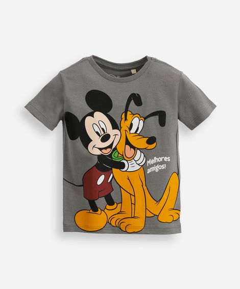 camiseta de algodão infantil mickey e pluto melhores amigos cinza