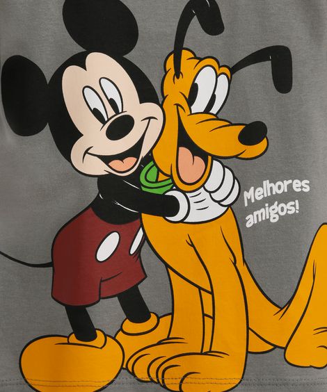 camiseta de algodão infantil mickey e pluto melhores amigos cinza