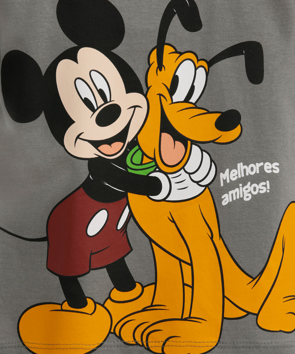 camiseta de algodão infantil mickey e pluto melhores amigos cinza