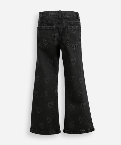 calça flare infantil jeans coração preta