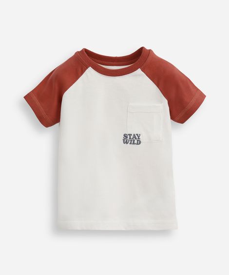 camiseta de algodão infantil manga raglan stay wild off white