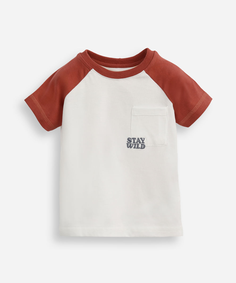 camiseta de algodão infantil manga raglan stay wild off white