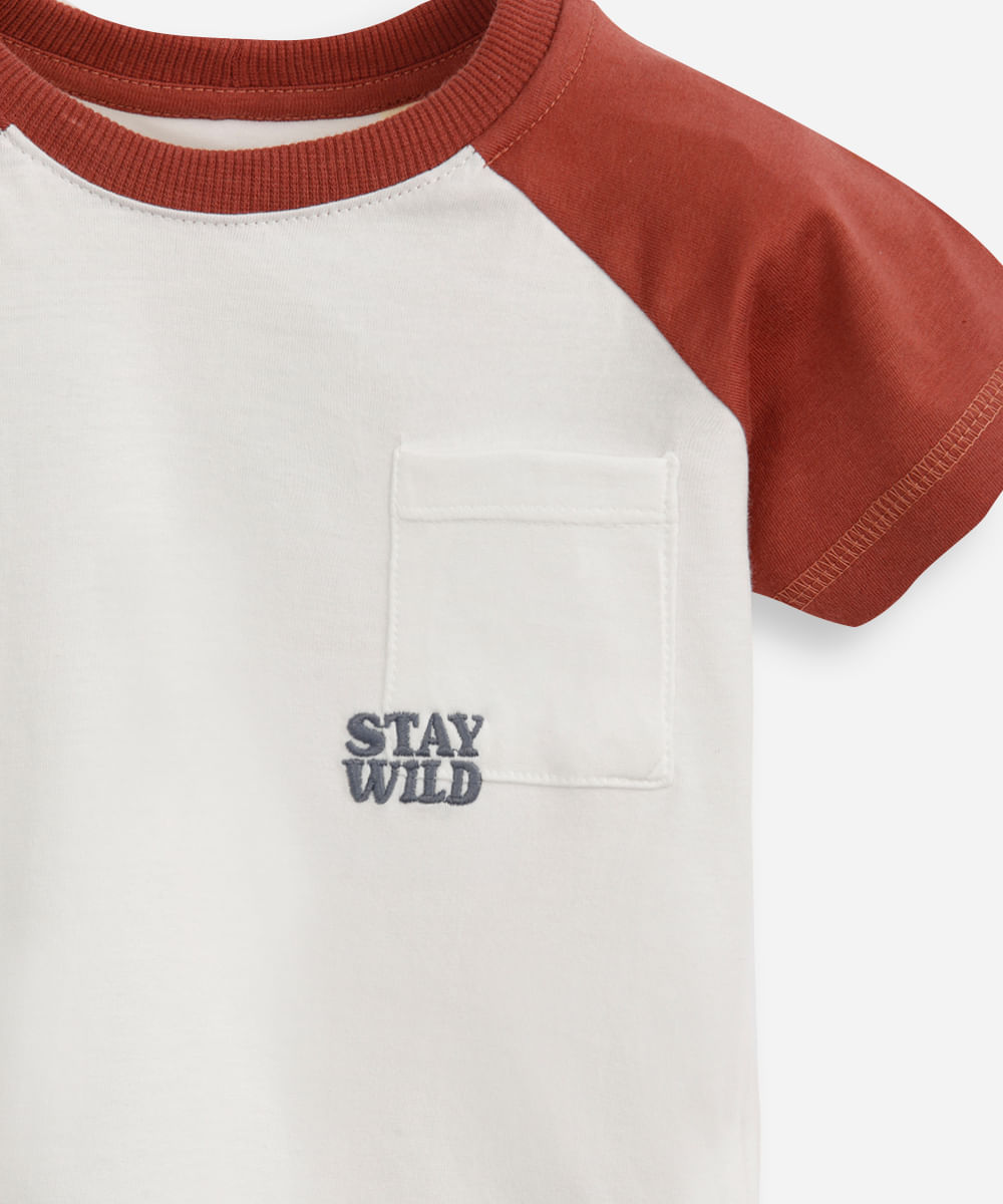 camiseta de algodão infantil manga raglan stay wild off white