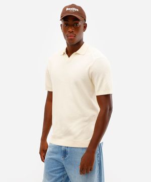 polo masculina de tricot manga curta texturizada off white
