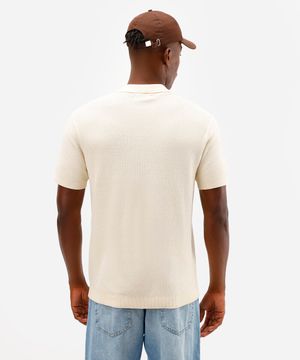 polo masculina de tricot manga curta texturizada off white