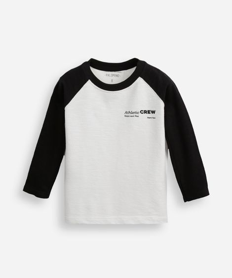 blusa de algodão infantil manga raglan texturizada off white