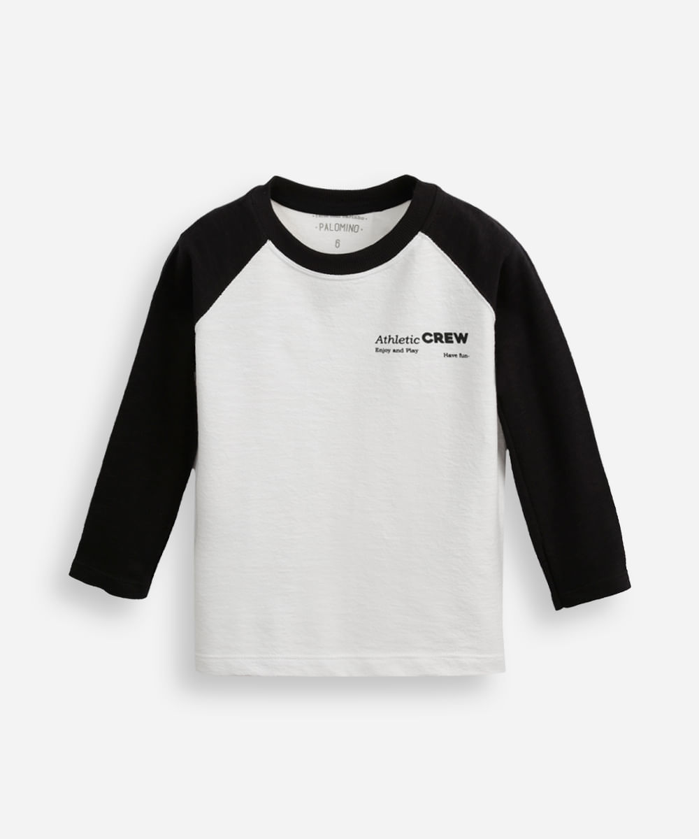 blusa de algodão infantil manga raglan texturizada off white