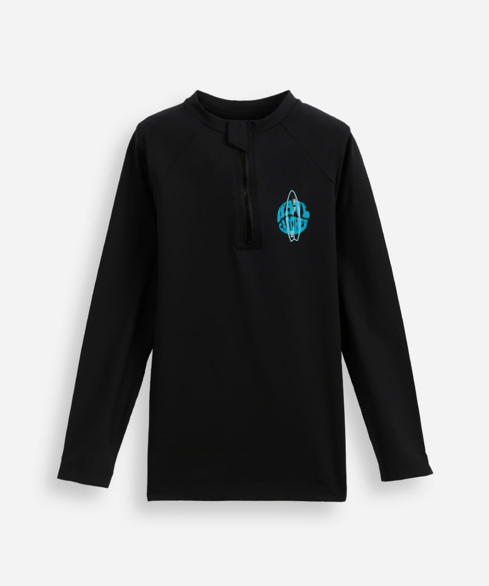 camiseta infantil manga longa proteção uv preta