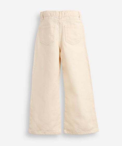 calça wide leg infantil de sarja lacinho bege