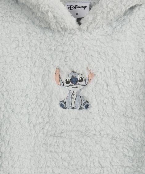 blusão de pelúcia infantil com capuz e bolso stitch azul