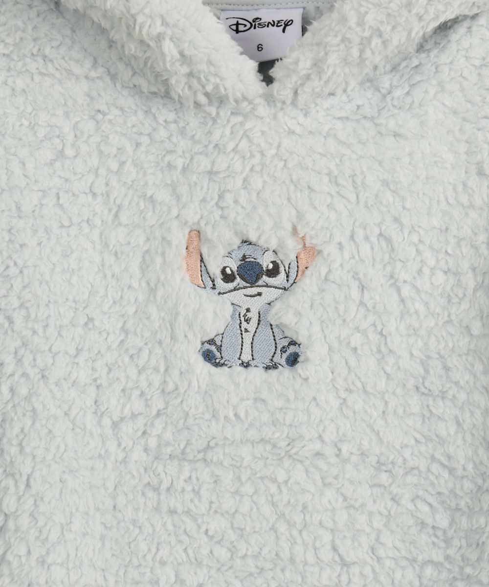 blusão de pelúcia infantil com capuz e bolso stitch azul