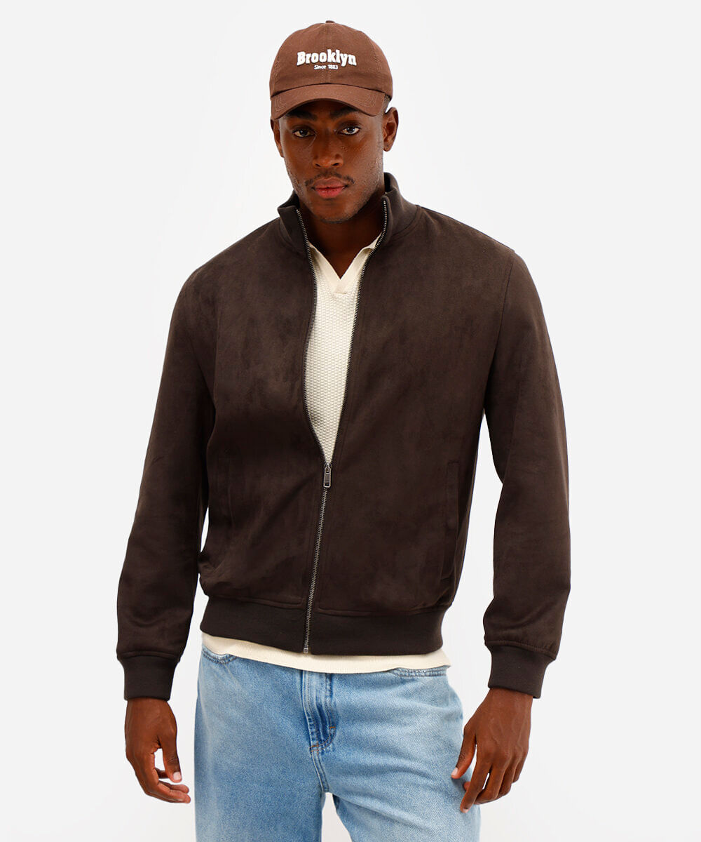 jaqueta bomber em suede - marrom escuro Menor preço em jaqueta bomber em suede - marrom escuro