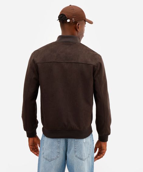 jaqueta bomber em suede marrom