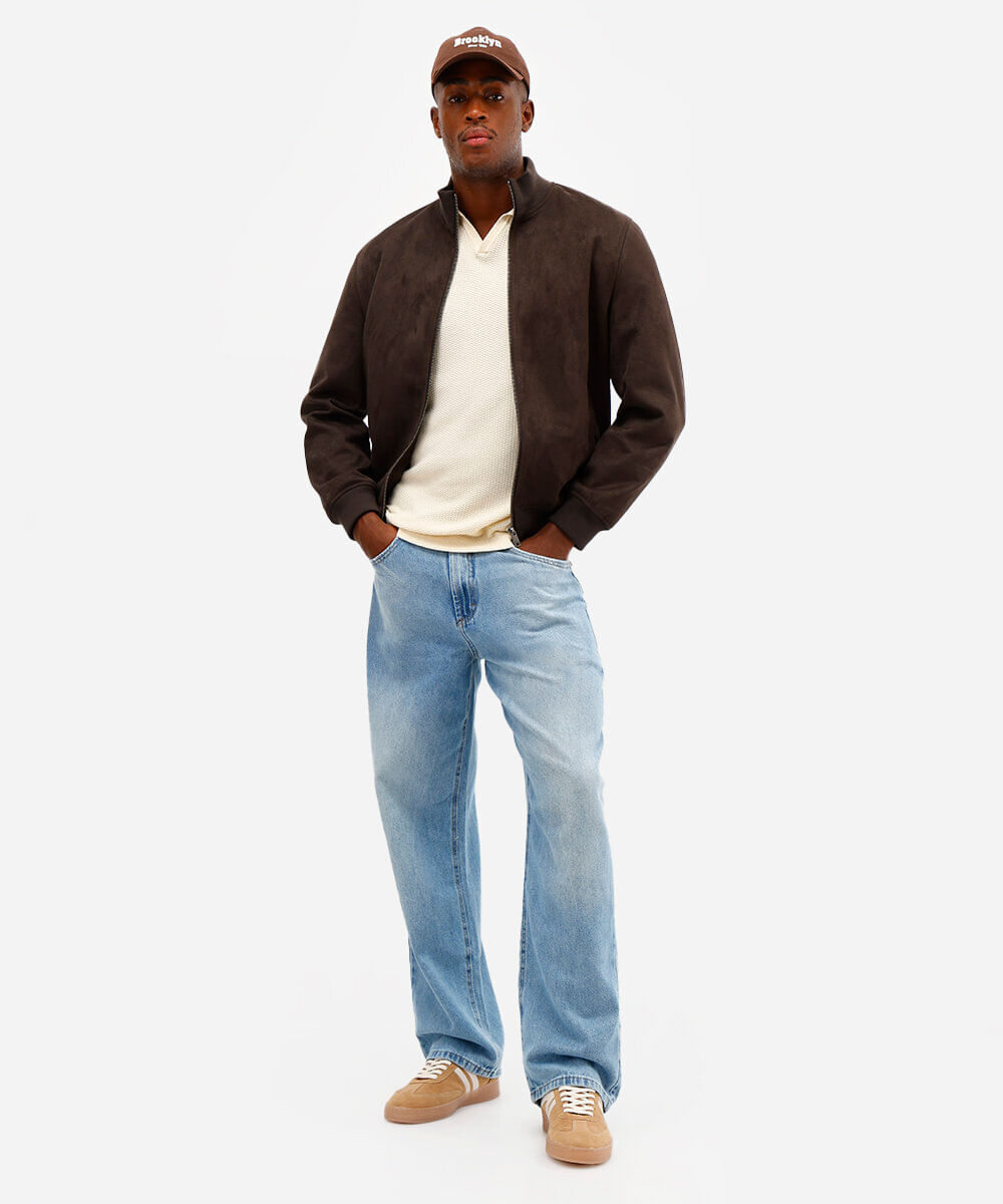jaqueta bomber em suede marrom