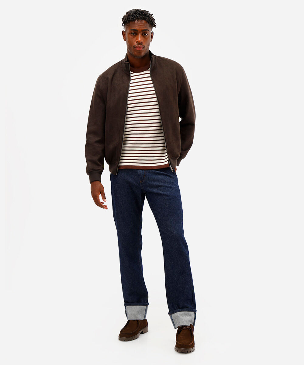 jaqueta bomber em suede marrom