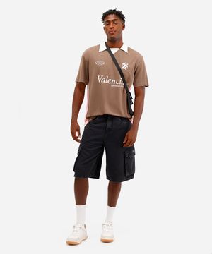 bermuda jeans cargo fit preta