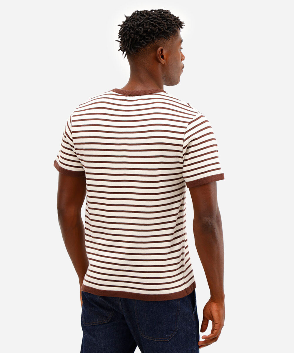 camiseta relaxed de tricot listrada marrom