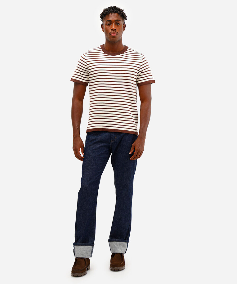 camiseta relaxed de tricot listrada marrom