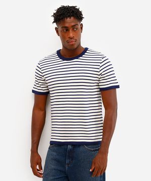 camiseta relaxed de tricot listrada azul