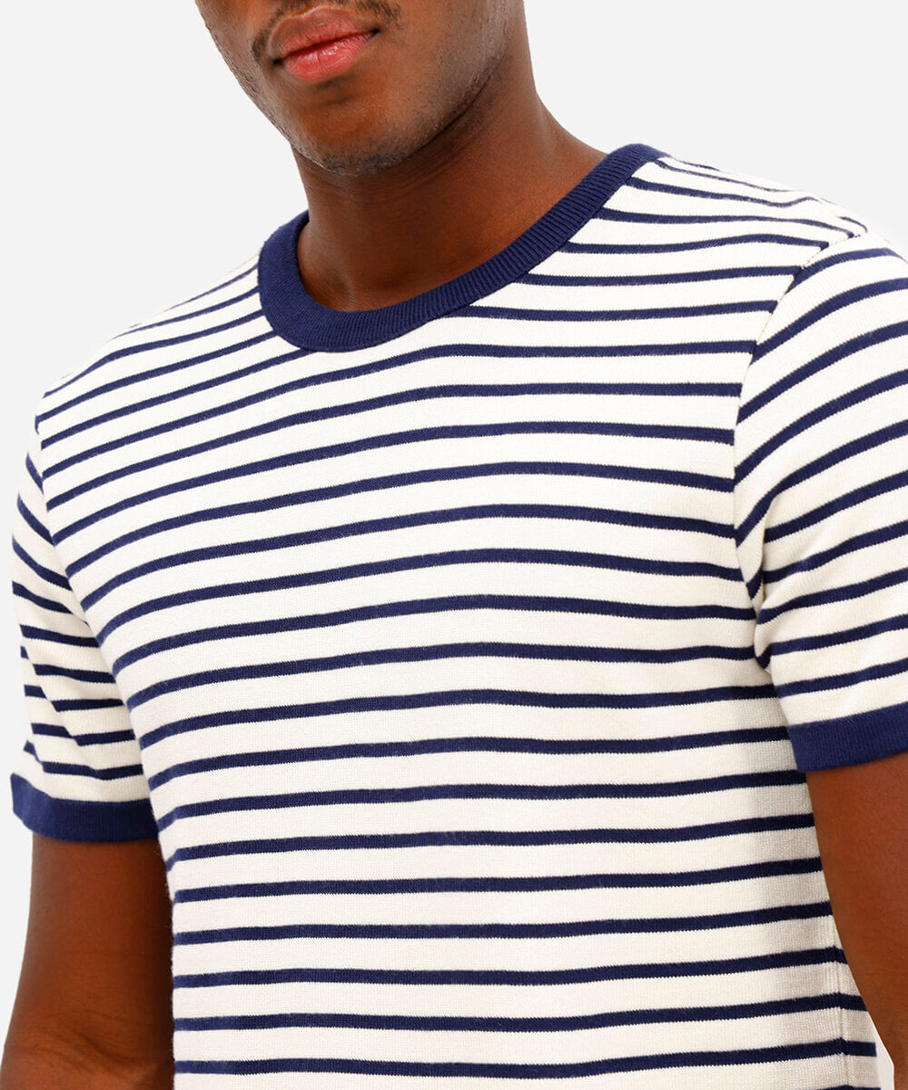 camiseta relaxed de tricot listrada azul