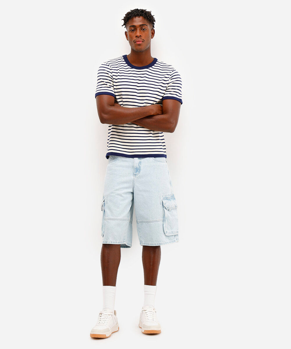 camiseta relaxed de tricot listrada azul