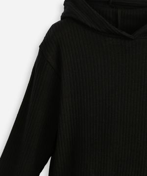 conjunto infantil longo de viscose canelado com capuz preto